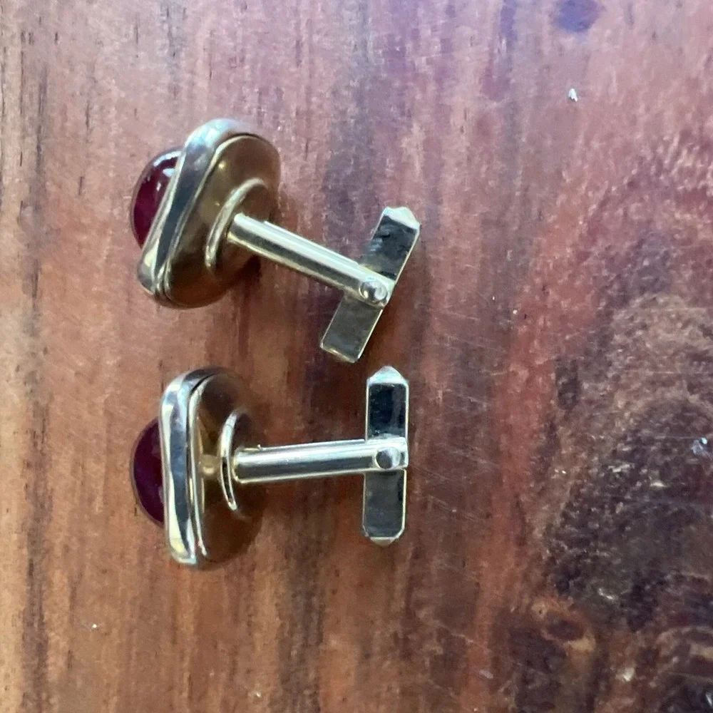 Vintage Cufflinks Jewelry Gold Tone And Red